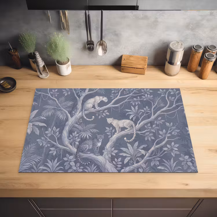 Dieren - Jungle - Illustratie - Bomen - Blauw Inductie beschermer vinyl 3mm klein -sfeer5