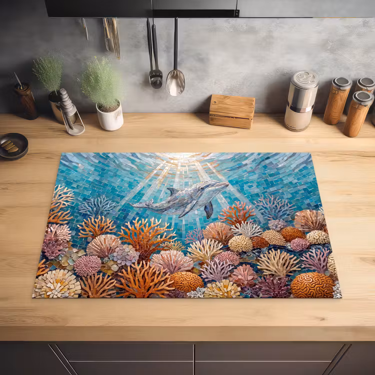 Dieren - Mozaïek - Oceaan - Koraal - Blauw Inductie beschermer vinyl 3mm klein -sfeer5