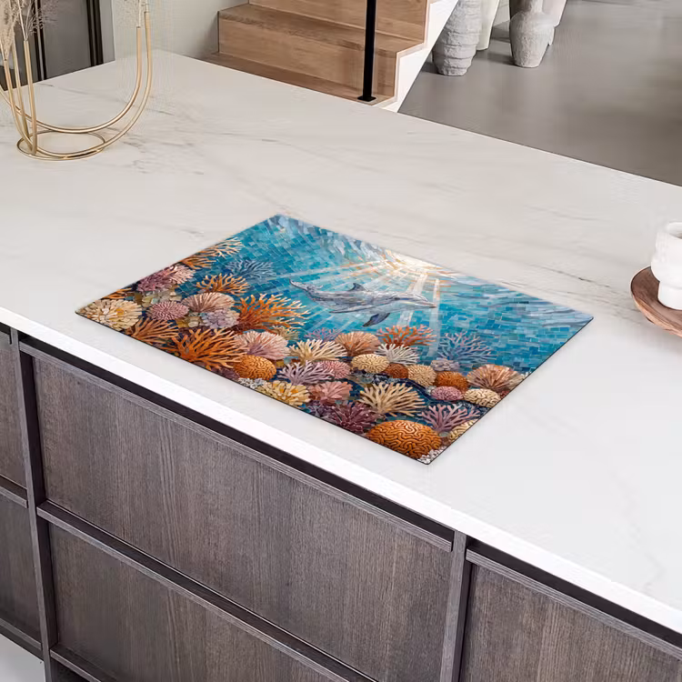 Dieren - Mozaïek - Oceaan - Koraal - Blauw Inductie beschermer vinyl 3mm klein -sfeer8