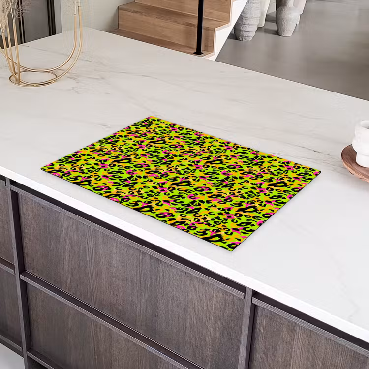 Dieren - Neon - Groen - Panterprint Inductie beschermer vinyl 3mm klein 276 -sfeer8