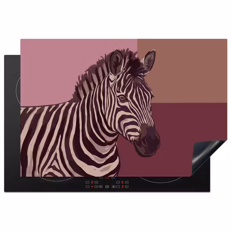 Dieren - Zebrahoofd - Wildlife - Modern - Bruin Inductie beschermer vinyl 3mm klein -3d