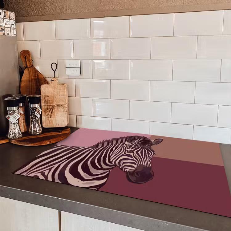 Dieren - Zebrahoofd - Wildlife - Modern - Bruin Inductie beschermer vinyl 3mm klein -sfeer3