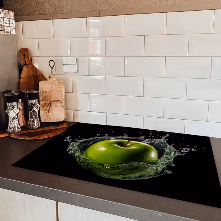 Appel - Groen - Fruit - Water - Zwart Inductie beschermer vinyl 3mm klein -sfeer3