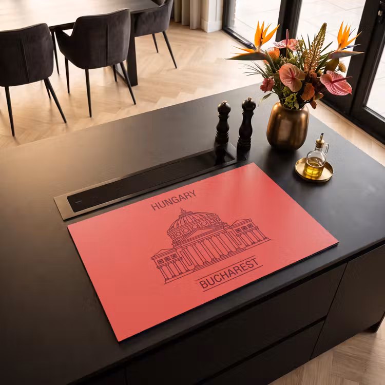 Architectuur - Boekarest - Stedelijk - Lijntekening - Rood Inductie beschermer vinyl 3mm klein -sfeer5
