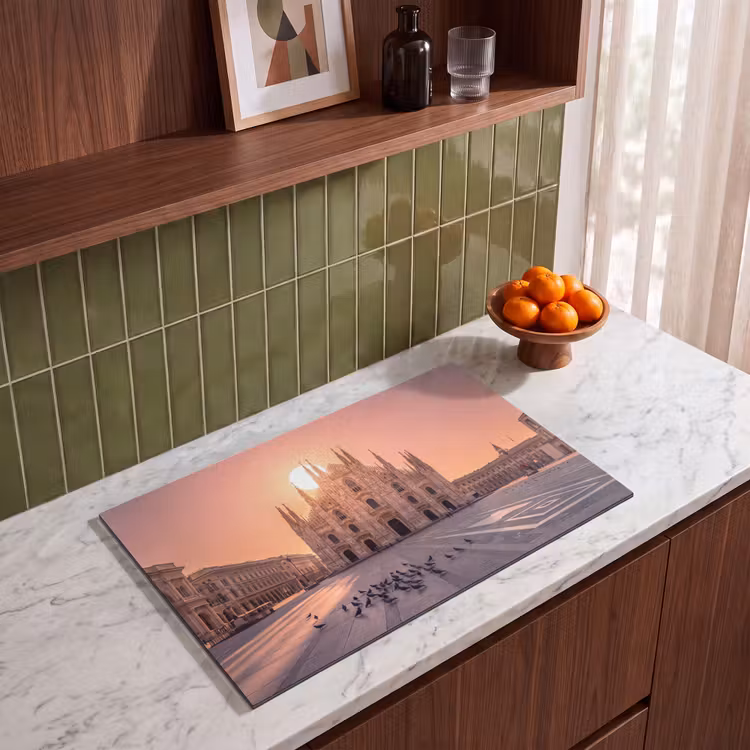 Architectuur - Milaan - Plein - Zonsopgang - Oranje Inductie beschermer vinyl 3mm klein -sfeer8