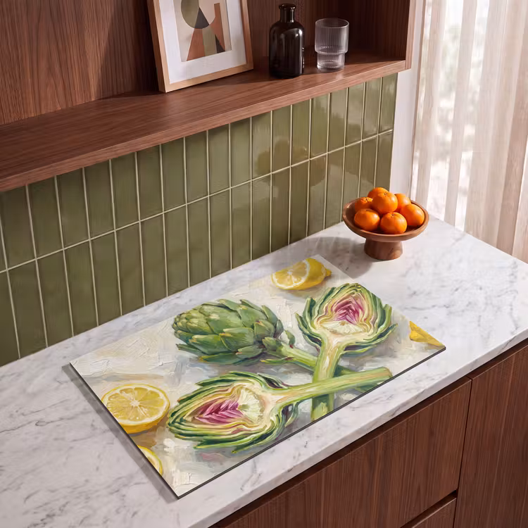 Induction Hob Cover - Artichoke - Lemon - Food - Artisjok - Citroen - Eten Inductie beschermer vinyl 3mm klein