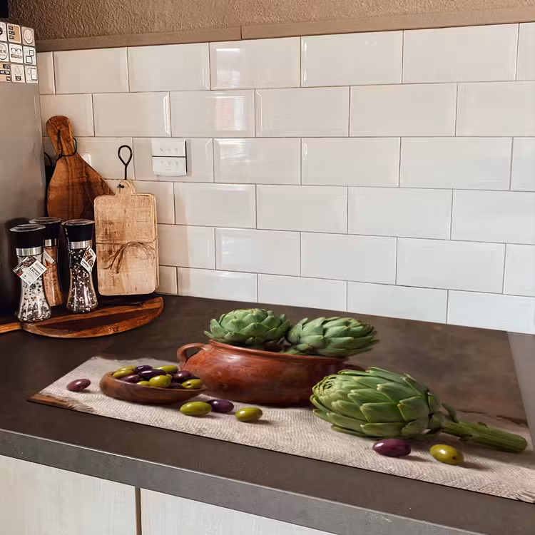 Induction Hob Cover - Artichokes - Olives - Food - Artisjokken - Olijven - Eten Inductie beschermer vinyl 3mm klein