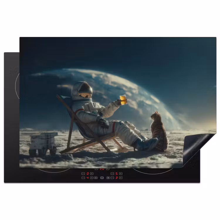 Astronaut - Kat - Glas - Stoel Inductie beschermer vinyl 3mm klein -3d