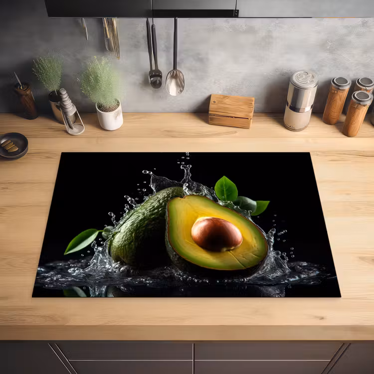 Avocado - Groente - Bladeren - Water - Zwart - Groen Inductie beschermer vinyl 3mm klein -sfeer5