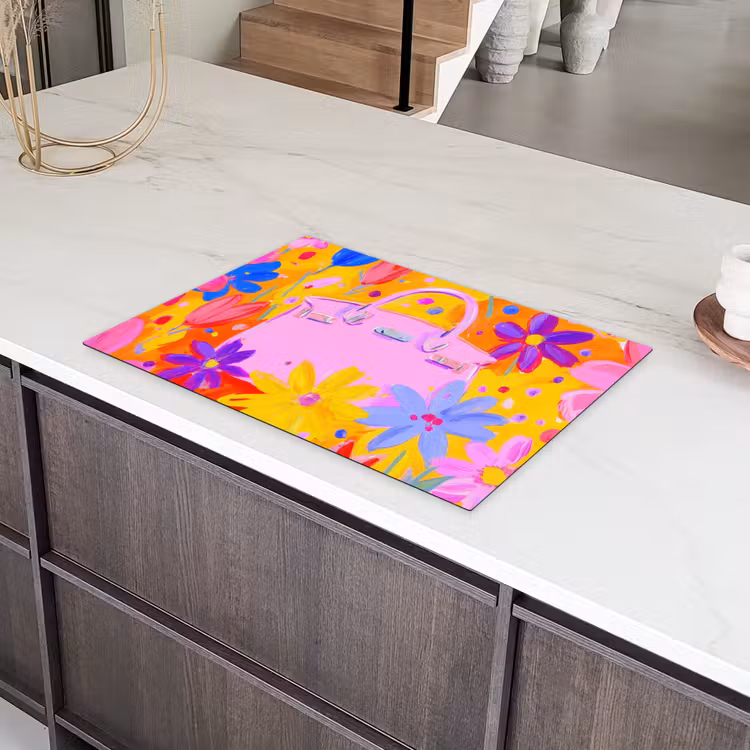 Tas - Roze - Bloemen Inductie beschermer vinyl 3mm klein -sfeer8