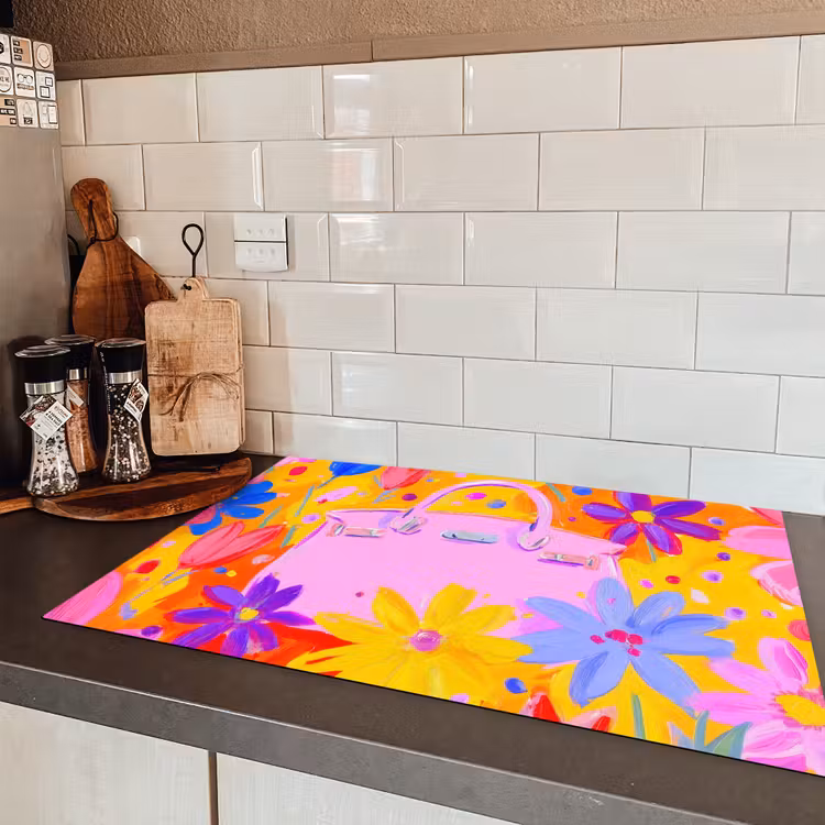 Tas - Roze - Bloemen Inductie beschermer vinyl 3mm klein -sfeer3