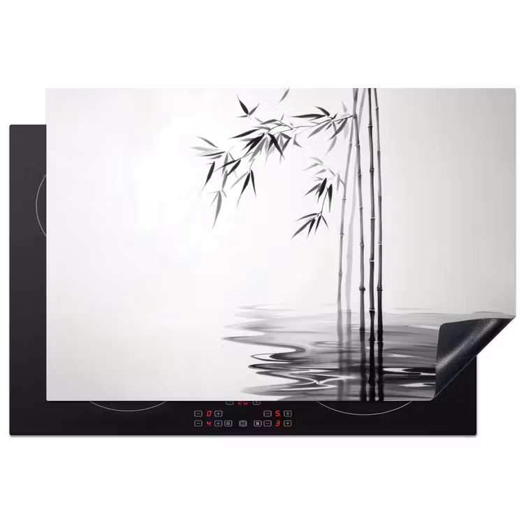Bamboestammen - Water - Minimalistisch - Wit Inductie beschermer vinyl 3mm klein -3d