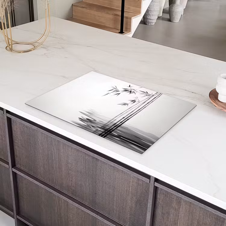 Bamboestammen - Water - Minimalistisch - Wit Inductie beschermer vinyl 3mm klein -sfeer8