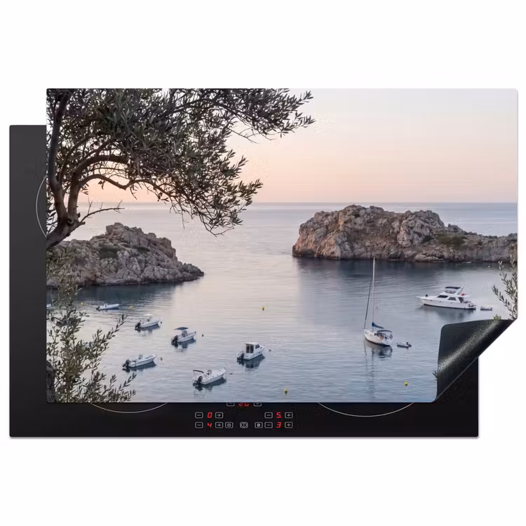 Induction Hob Cover - Bay - boats - sunset - Baai - boten - zonsondergang Inductie beschermer vinyl 3mm klein