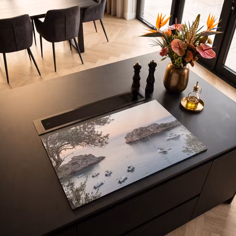 Induction Hob Cover - Bay - boats - sunset - Baai - boten - zonsondergang Inductie beschermer vinyl 3mm klein