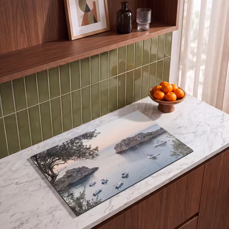 Induction Hob Cover - Bay - boats - sunset - Baai - boten - zonsondergang Inductie beschermer vinyl 3mm klein