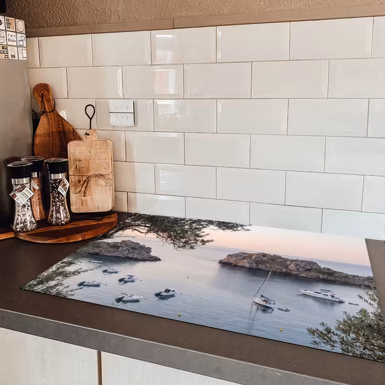 Induction Hob Cover - Bay - boats - sunset - Baai - boten - zonsondergang Inductie beschermer vinyl 3mm klein