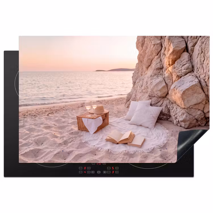 Strand - Picknick - Zonsondergang - Zomer - Natuur Inductie beschermer vinyl 3mm klein -3d