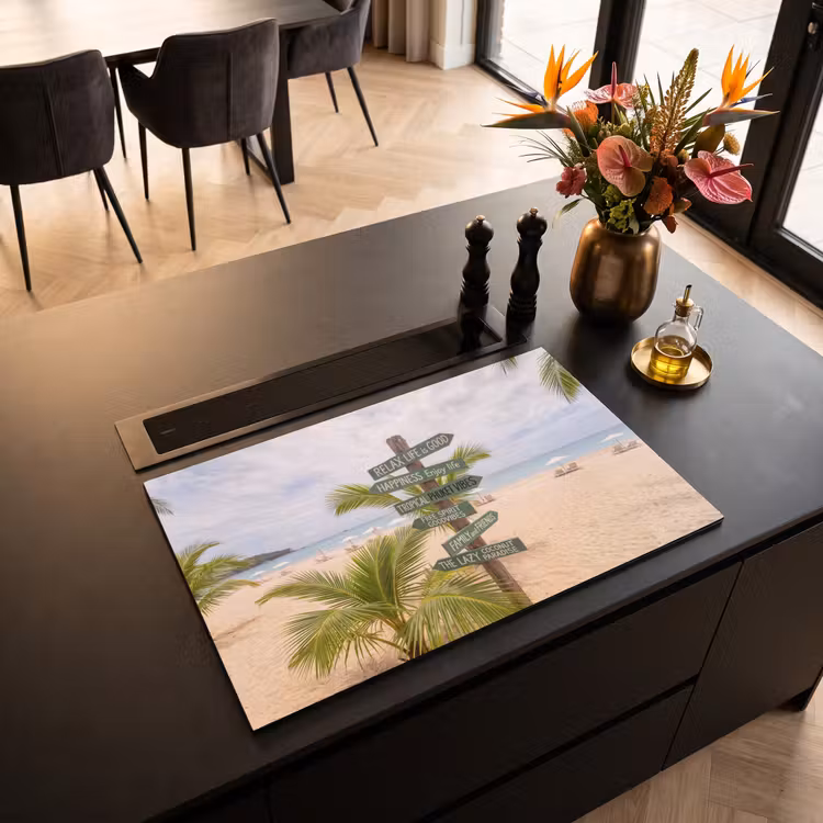 Strand - Wegwijzer - Palmen - Tropisch - Groen Inductie beschermer vinyl 3mm klein -sfeer5