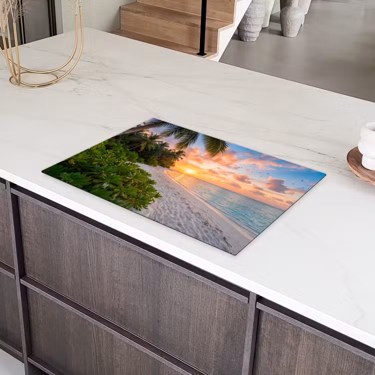 Strand - Zonsondergang - Palmbomen - Tropisch - Natuur Inductie beschermer vinyl 3mm klein -sfeer8