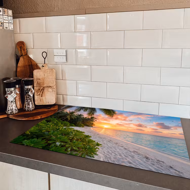 Strand - Zonsondergang - Palmbomen - Tropisch - Natuur Inductie beschermer vinyl 3mm klein -sfeer3