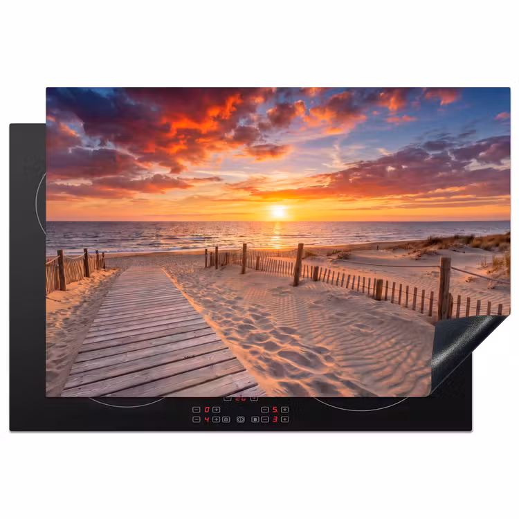 Strand - Zonsondergang - Zee - Natuur - Oranje Inductie beschermer vinyl 3mm klein -3d