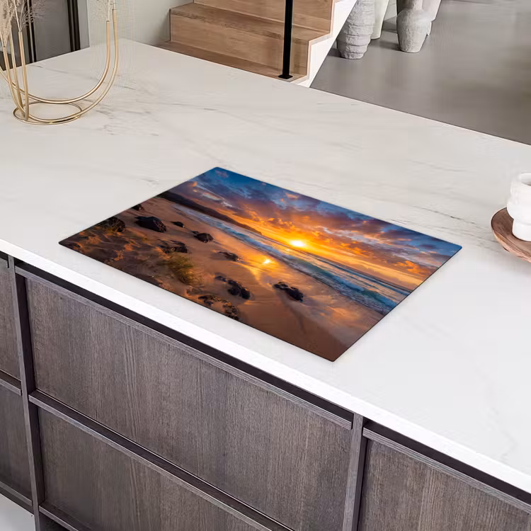 Strand - Zonsondergang - Golven - Natuur - Oranje Inductie beschermer vinyl 3mm klein -sfeer8