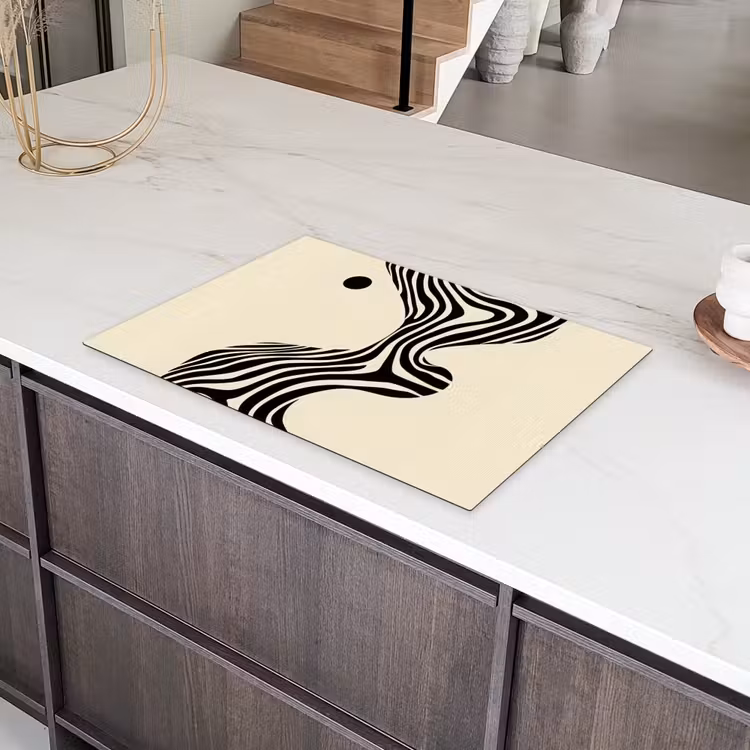 Beige - Lijnen - Golvend - Abstract Inductie beschermer vinyl 3mm klein -sfeer8