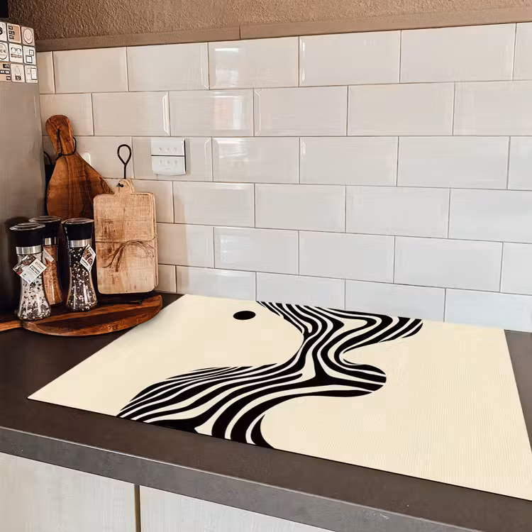 Beige - Lijnen - Golvend - Abstract Inductie beschermer vinyl 3mm klein -sfeer3