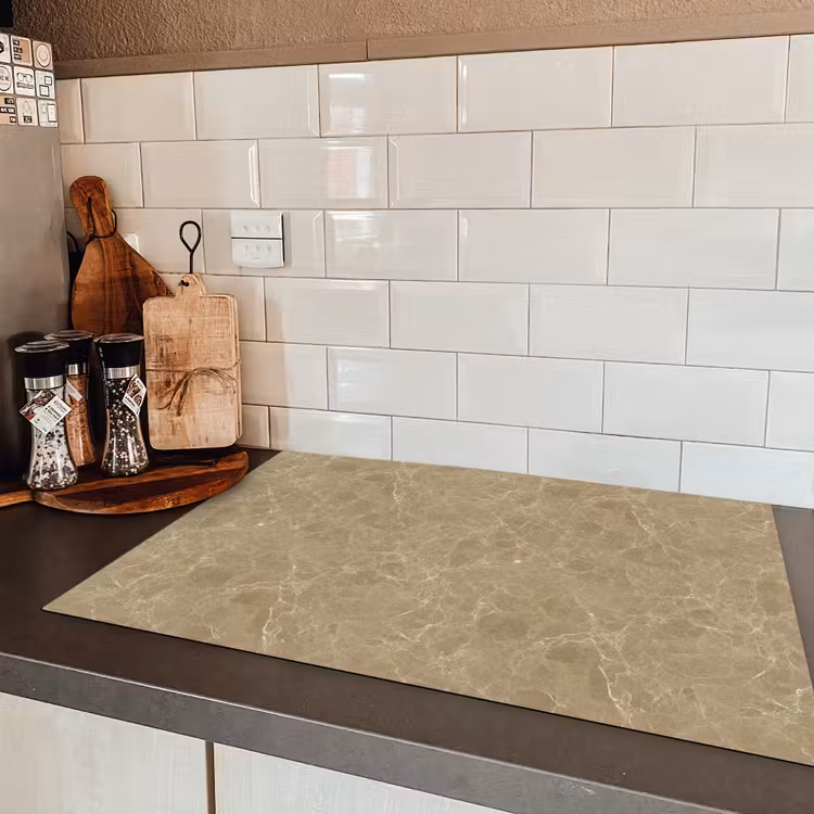 Beige - Marmer - Witte aders Inductie beschermer vinyl 3mm klein 276 -sfeer3