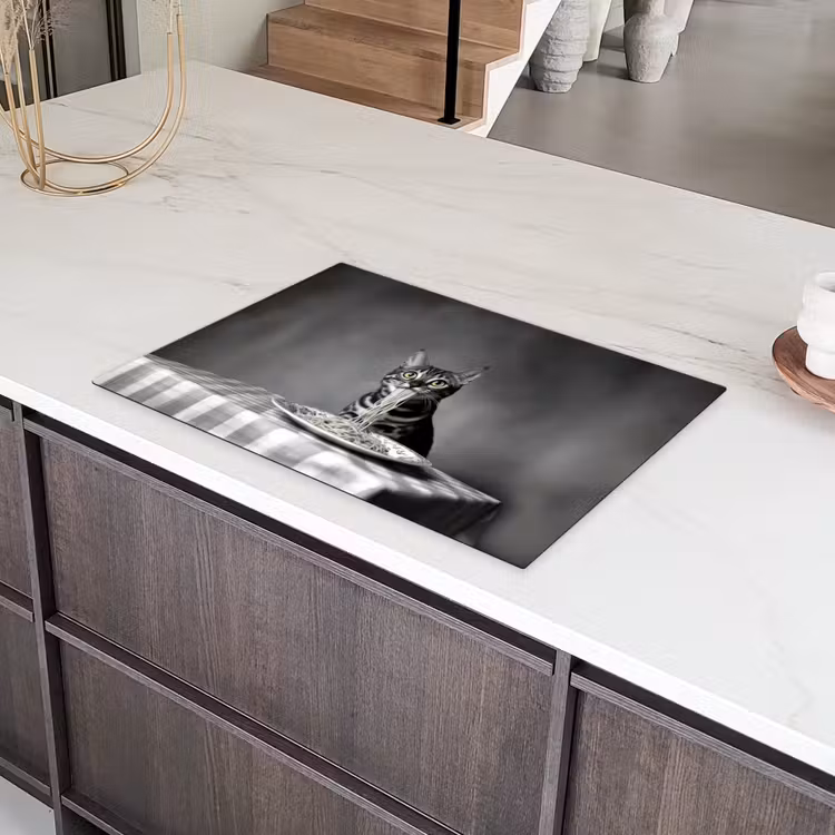 Bengaal - Kat - Tafelkleed - Zwart - Wit - Dier Inductie beschermer vinyl 3mm klein -sfeer8