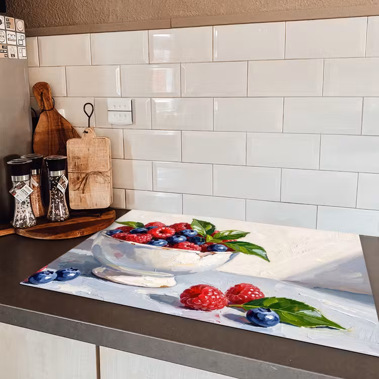 Induction Hob Cover - Berries - Bowl - Food - Bessen - Kom - Eten Inductie beschermer vinyl 3mm klein