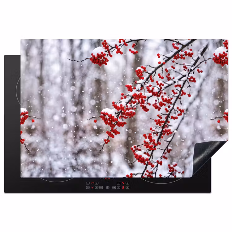 Bessen - Takken - Sneeuw - Winter - Kleurrijk Inductie beschermer vinyl 3mm klein -3d