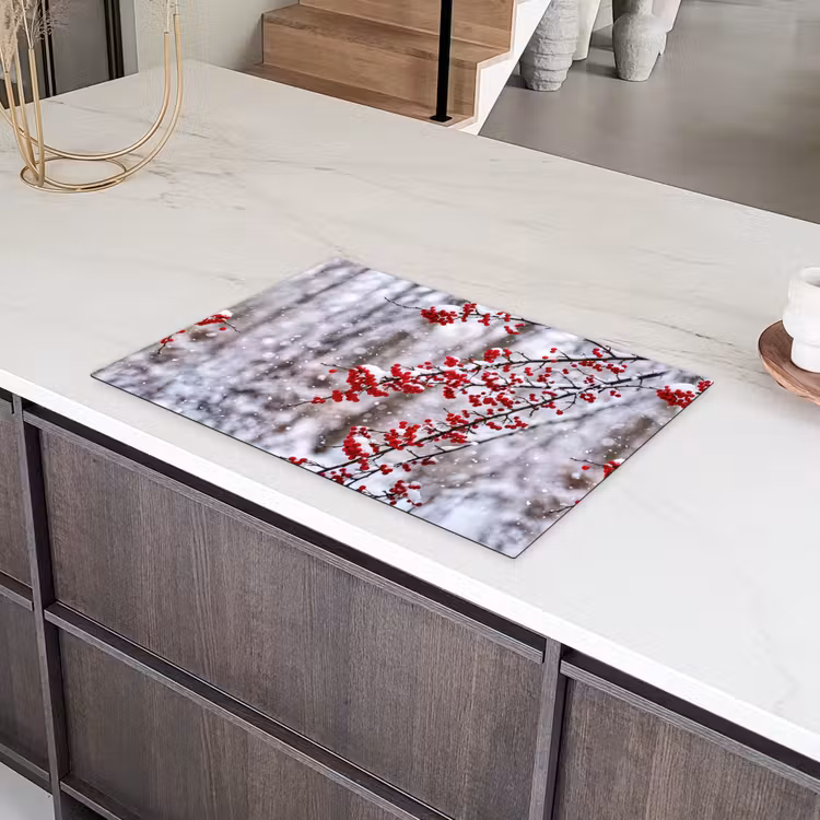 Bessen - Takken - Sneeuw - Winter - Kleurrijk Inductie beschermer vinyl 3mm klein -sfeer8