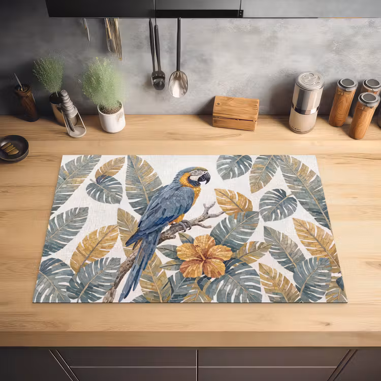 Vogel - Tak - Natuur - Mozaïek - Blauw Inductie beschermer vinyl 3mm klein -sfeer5