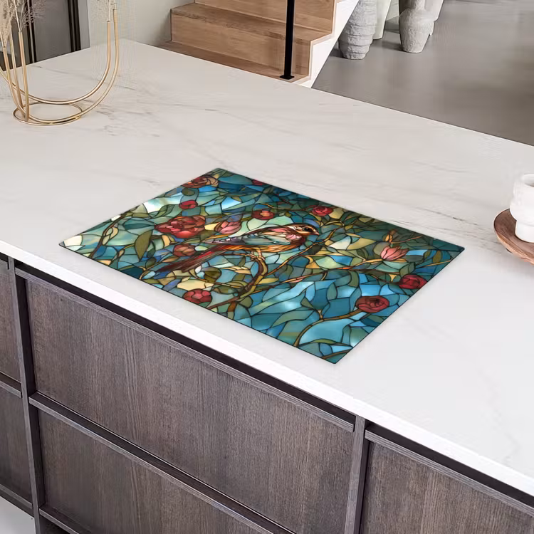 Vogel - Tak - Rozen - Mozaïek Inductie beschermer vinyl 3mm klein -sfeer8