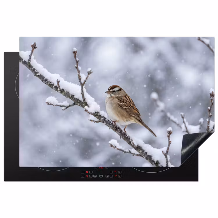 Vogel - Tak - Sneeuw - Winter Inductie beschermer vinyl 3mm klein -3d