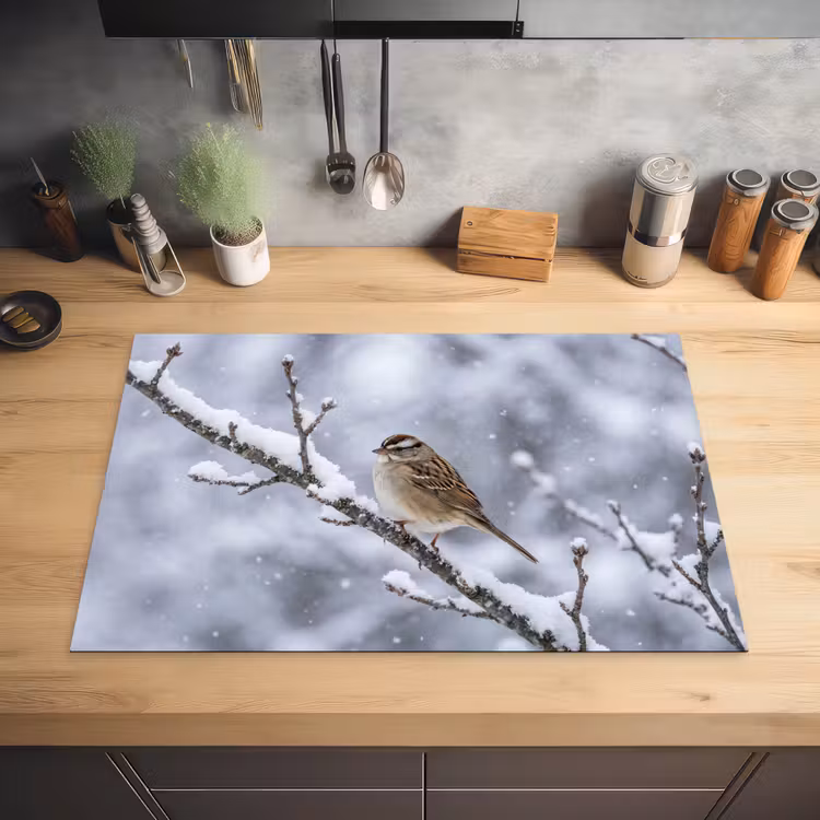 Vogel - Tak - Sneeuw - Winter Inductie beschermer vinyl 3mm klein -sfeer5