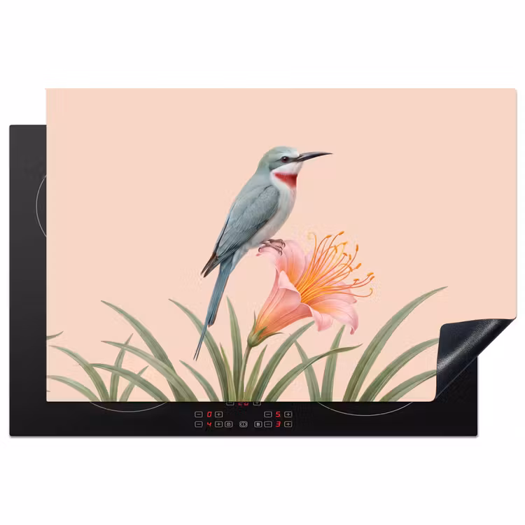 Vogel - Bloem - Natuur - Roze Inductie beschermer vinyl 3mm klein -3d