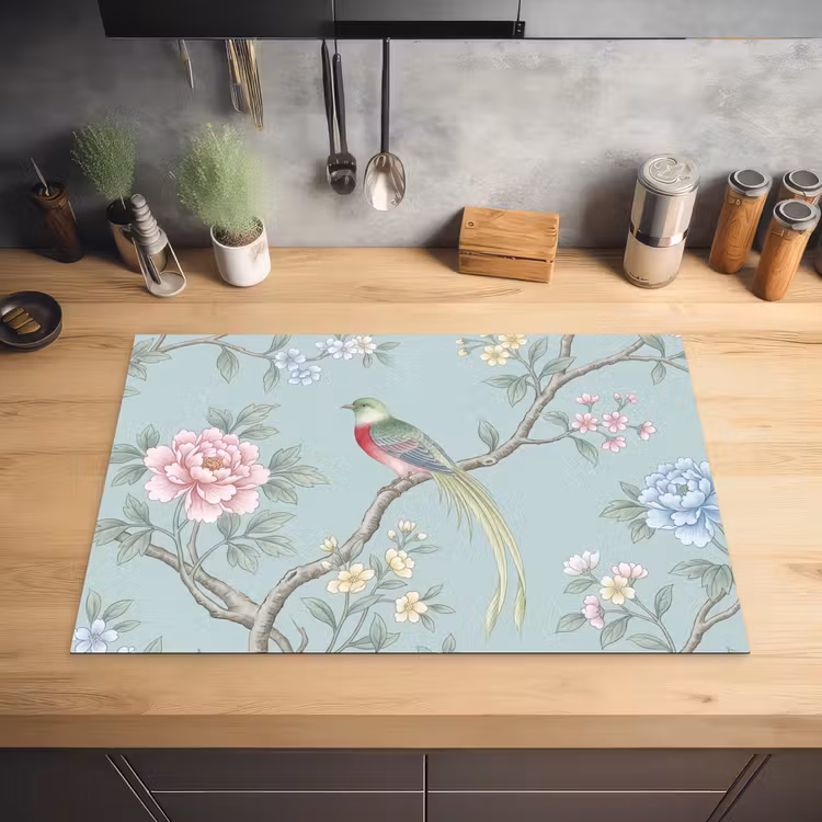 Vogel - Bloemen - Kleurrijk Inductie beschermer vinyl 3mm klein -sfeer5