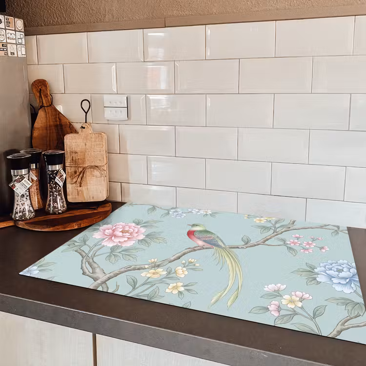 Vogel - Bloemen - Kleurrijk Inductie beschermer vinyl 3mm klein -sfeer3