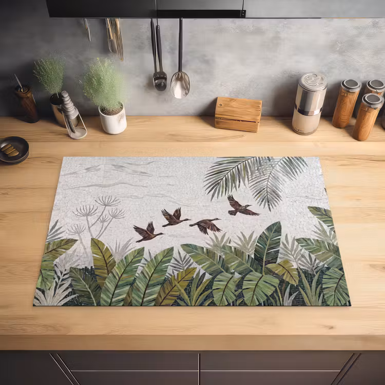 Vogel - Vliegend - Tropisch - Mozaïek - Groen Inductie beschermer vinyl 3mm klein -sfeer5
