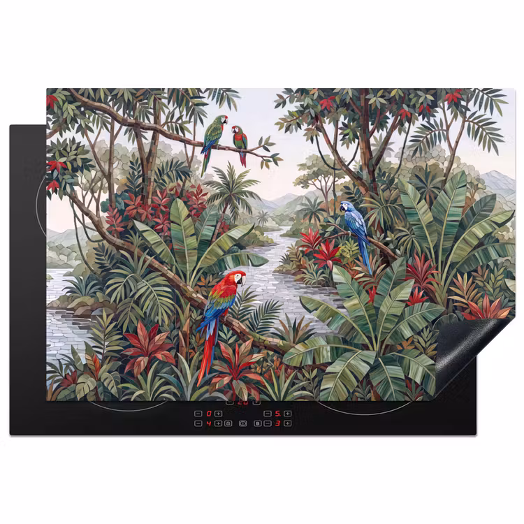 Vogel - Jungle - Natuur - Mozaïek - Groen Inductie beschermer vinyl 3mm klein -3d