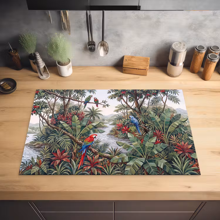 Vogel - Jungle - Natuur - Mozaïek - Groen Inductie beschermer vinyl 3mm klein -sfeer5
