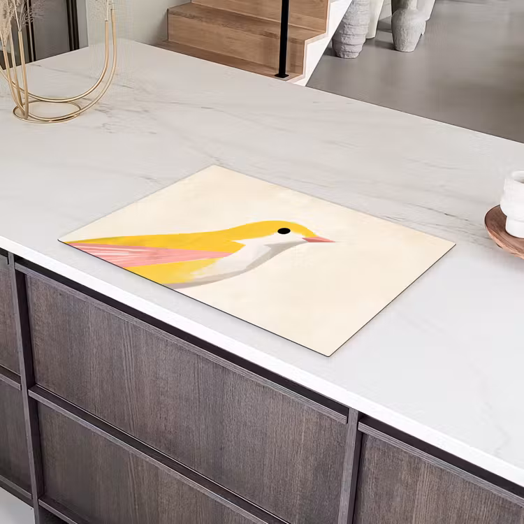 Vogel - Minimalistisch - Geel Inductie beschermer vinyl 3mm klein -sfeer8
