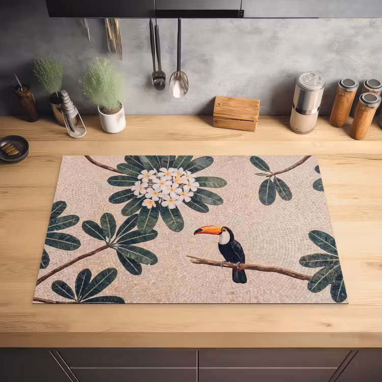 Vogel - Mozaïek - Tropisch - Natuur - Kleurrijk Inductie beschermer vinyl 3mm klein -sfeer5