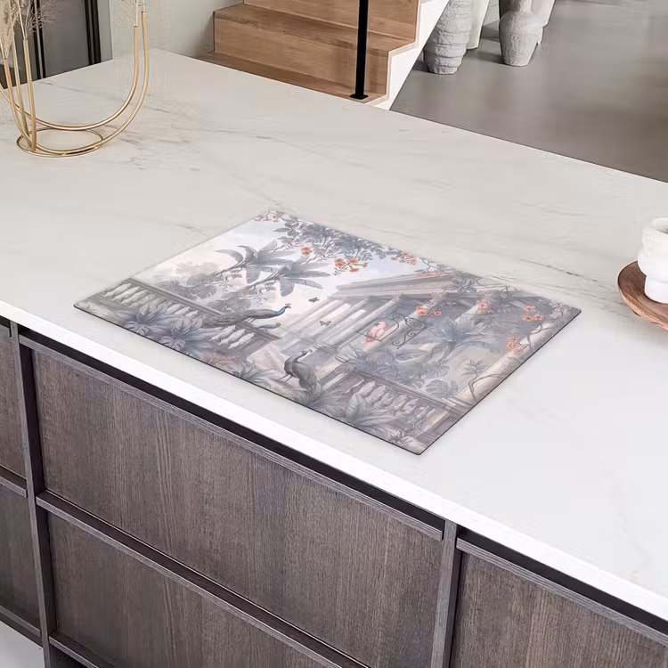 Vogel - Pauw - Architectuur - Klassiek - Groen Inductie beschermer vinyl 3mm klein -sfeer8