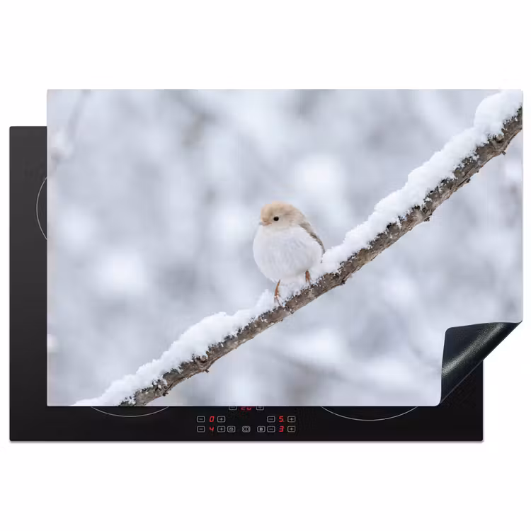 Vogeltje - Sneeuw - Tak - Winter - Zacht Inductie beschermer vinyl 3mm klein -3d