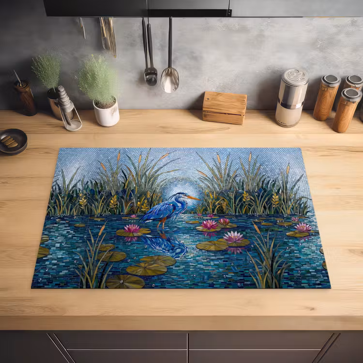 Vogel - Water - Natuur - Abstract - Blauw Inductie beschermer vinyl 3mm klein -sfeer5