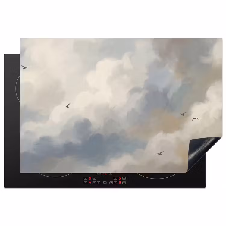 Vogel - Wolken - Natuur - Modern - Grijs Inductie beschermer vinyl 3mm klein -3d
